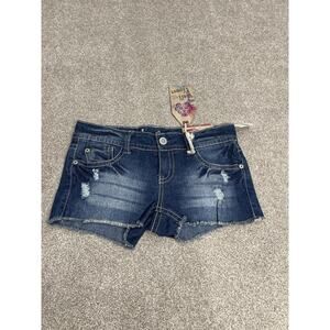 Y2K McBling Rodeo WallFlower Low Rise Denim Shorts 3 Distressed Micro Hot Pant